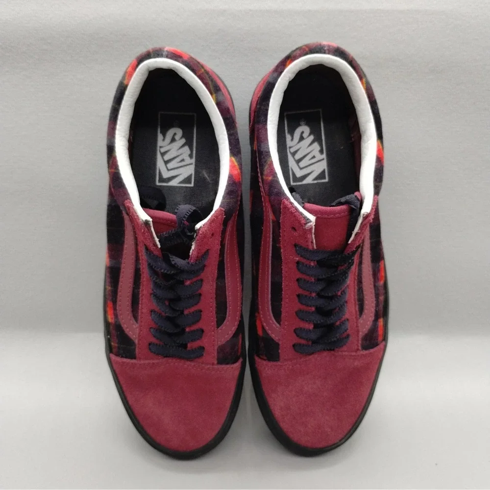 Vans Old Skool Platform Plaid Burgundy‎ Suede Sneakers Womens 8 Mens 6.5